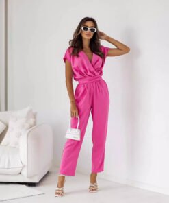 short sleeve trousers V-neck  thin jumpsuit commuting  | 1197 - Image 4