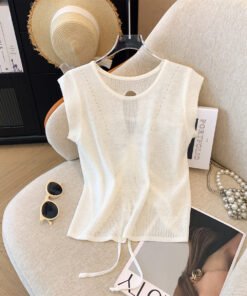 Alternative view of Sweet and spicy drawstring hollow small flying sleeve knitted  | 1214