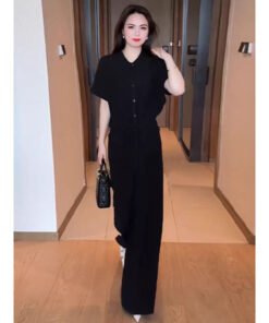 Short-sleeved Top Wide Leg Pants Slimming Two-piece Set | 1192 - Image 4