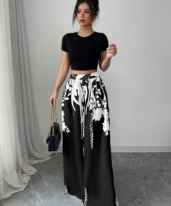 ink printing mid-waist wide-leg straight pants slim slim pants | 1221 - Image 12