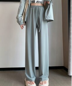 Narrow version ice silk sun protection pants for women in spring thin high waist drape cool wide leg pants | 1206 - Image 22