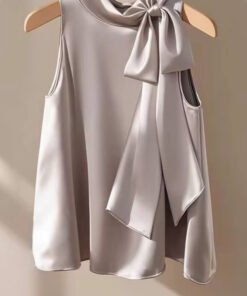 French Style Lightly Mature Niche Purple Satin Bow Shirt | 1190 - Image 3