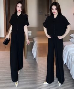 Alternative view of Short-sleeved Top Wide Leg Pants Slimming Two-piece Set | 1192