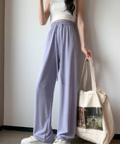 Narrow version ice silk sun protection pants for women in spring thin high waist drape cool wide leg pants | 1206 - Image 4