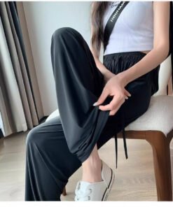 Alternative view of Narrow version ice silk sun protection pants for women in spring thin high waist drape cool wide leg pants | 1206
