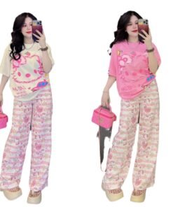 Kitty short-sleeved wide-leg pants printed two-piece suit  | 1209 - Image 5