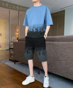 casual suit men's summer thin loose large size letter jacquard short-sleeved T-shirt shorts | 1194 - Image 21