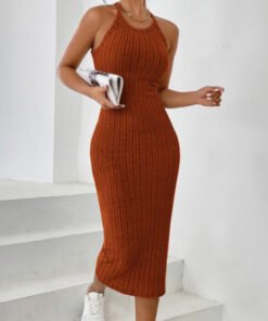 round neck solid color vest sleeveless halter dress | 1208 - Image 18