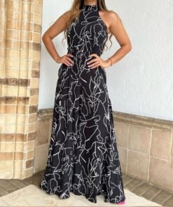 round neck lace-up slim-fitting printed jumpsuit | 1236 - Image 16