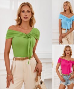 women's independent station solid color one shoulder waist top | 1238