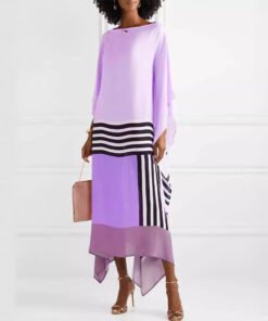 comfortable and fashionable solid color printed casual oblique shoulder long dress | 1242 - Image 22