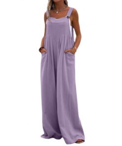 National Style Fashion Button Solid Color Wide Leg Jumpsuit Women | 1227 - Image 79