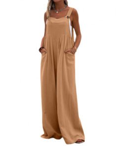 National Style Fashion Button Solid Color Wide Leg Jumpsuit Women | 1227 - Image 13