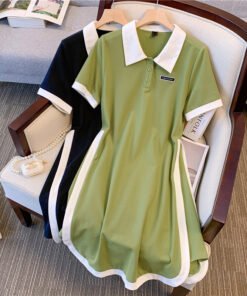 A-line skirt summer dress fat MM fashion polo collar dress female | 1254 - Image 14