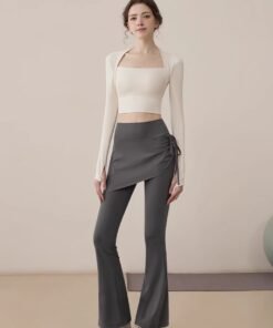Micro Flare Yoga Pants Women's Fake Two High Waist Hip Lift Pants | 1248 - Image 4