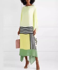 comfortable and fashionable solid color printed casual oblique shoulder long dress | 1242 - Image 18