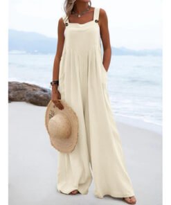 National Style Fashion Button Solid Color Wide Leg Jumpsuit Women | 1227 - Image 33