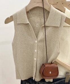 women's celebrity collar vest cardigan short bottoming shirt | 1235 - Image 10