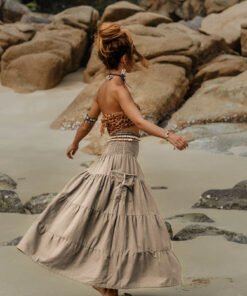Bohemian Loose Solid Color Long Skirt with Pockets Two-Wear Wrap Skirt | 1240 - Image 6