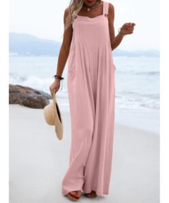 National Style Fashion Button Solid Color Wide Leg Jumpsuit Women | 1227 - Image 15