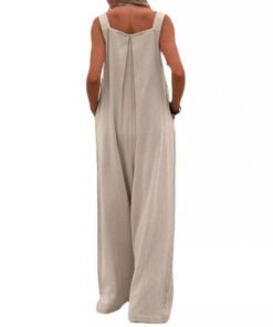 National Style Fashion Button Solid Color Wide Leg Jumpsuit Women | 1227 - Image 9