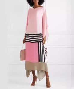 comfortable and fashionable solid color printed casual oblique shoulder long dress | 1242 - Image 9
