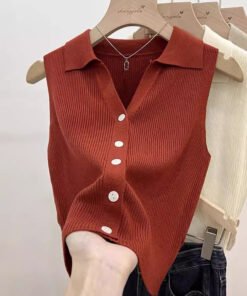 women's celebrity collar vest cardigan short bottoming shirt | 1235 - Image 9