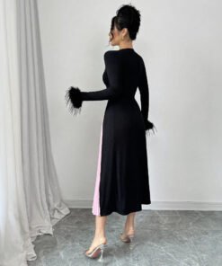 Alternative view of pleated ostrich feather temperament dress black snowy | 1230