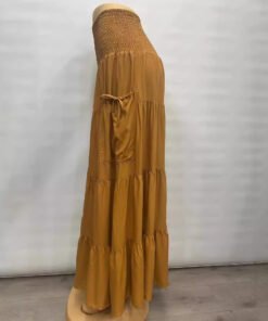 Bohemian Loose Solid Color Long Skirt with Pockets Two-Wear Wrap Skirt | 1240 - Image 4