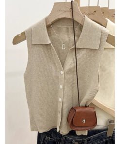 women's celebrity collar vest cardigan short bottoming shirt | 1235 - Image 3