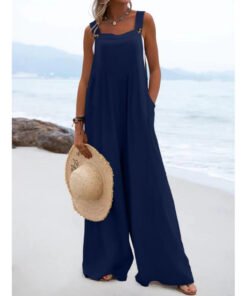 National Style Fashion Button Solid Color Wide Leg Jumpsuit Women | 1227 - Image 93