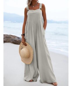 National Style Fashion Button Solid Color Wide Leg Jumpsuit Women | 1227 - Image 21