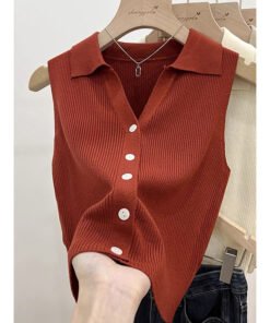 women's celebrity collar vest cardigan short bottoming shirt | 1235