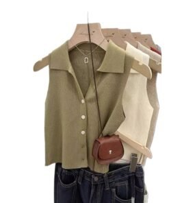 women's celebrity collar vest cardigan short bottoming shirt | 1235 - Image 5