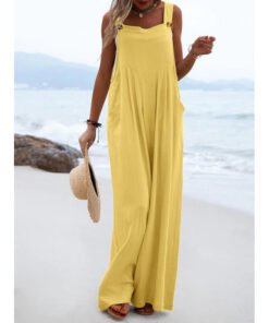 National Style Fashion Button Solid Color Wide Leg Jumpsuit Women | 1227 - Image 43