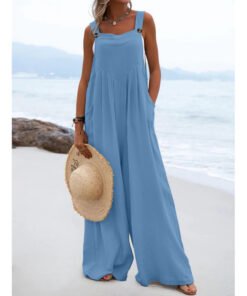 National Style Fashion Button Solid Color Wide Leg Jumpsuit Women | 1227 - Image 66