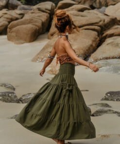 Bohemian Loose Solid Color Long Skirt with Pockets Two-Wear Wrap Skirt | 1240 - Image 13