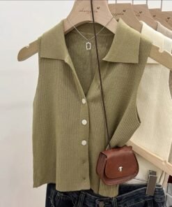 women's celebrity collar vest cardigan short bottoming shirt | 1235 - Image 8