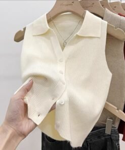 women's celebrity collar vest cardigan short bottoming shirt | 1235 - Image 7