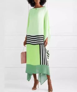 comfortable and fashionable solid color printed casual oblique shoulder long dress | 1242 - Image 12