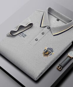 large size embroidered polo shirt men's top short sleeve  | 1231 - Image 4