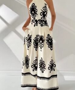 round neck lace-up slim-fitting printed jumpsuit | 1236 - Image 28