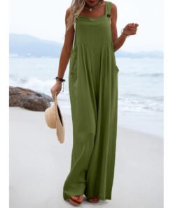 National Style Fashion Button Solid Color Wide Leg Jumpsuit Women | 1227 - Image 11