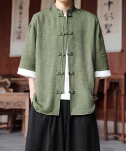 anti-wrinkle ice silk shirt men's large size loose five-quarter sleeve Tang suit new Hong Kong style | 1244 - Image 21