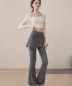 Micro Flare Yoga Pants Women's Fake Two High Waist Hip Lift Pants | 1248 - Image 3