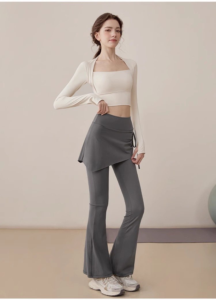 Micro Flare Yoga Pants Women's Fake Two High Waist Hip Lift Pants | 1248 - Image 3