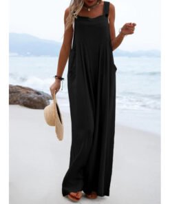 National Style Fashion Button Solid Color Wide Leg Jumpsuit Women | 1227 - Image 26