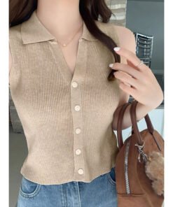 Alternative view of women's celebrity collar vest cardigan short bottoming shirt | 1235