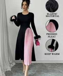 pleated ostrich feather temperament dress black snowy | 1230 - Image 8