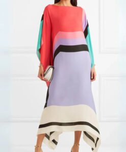 comfortable and fashionable solid color printed casual oblique shoulder long dress | 1242 - Image 32